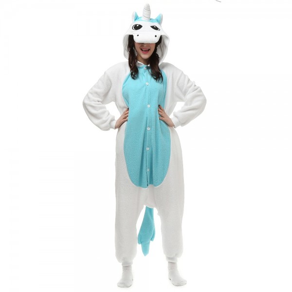 Adult White/Blue Winged Unicorn Kigurumi Costume Pajamas