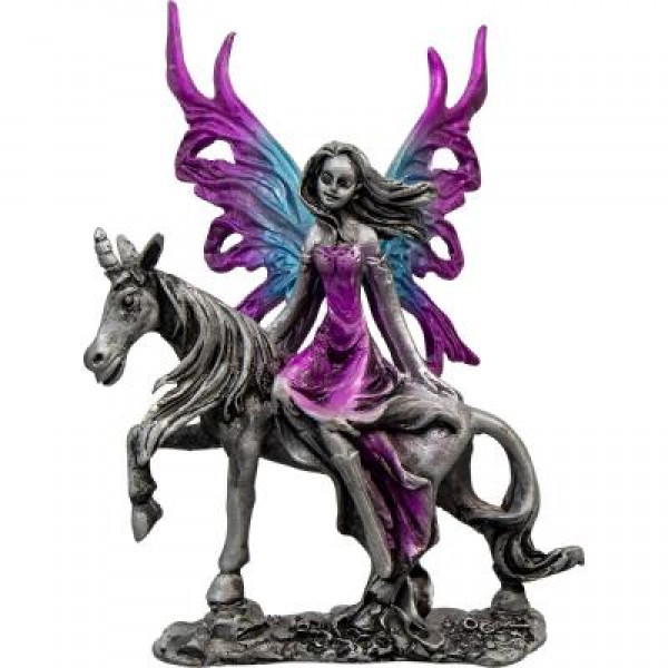 Fairy On A Unicorn Pewter Statue