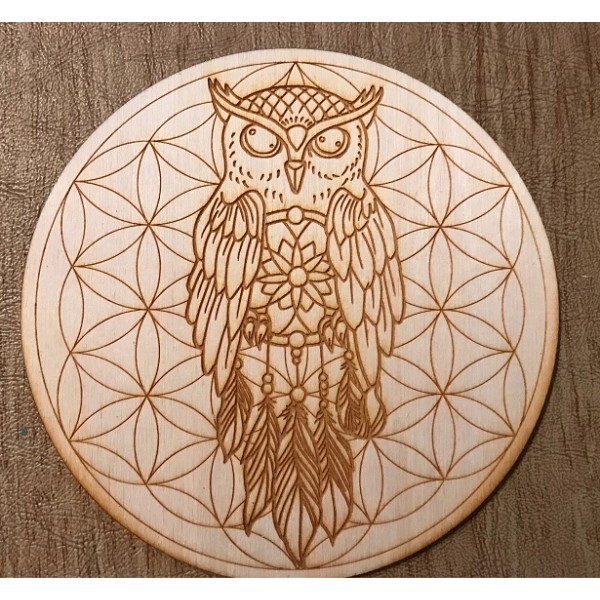Crystal Grid: Owl & Flower Of Life