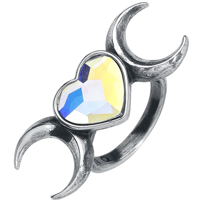 Anneau de cristal de coeur de triple lune Anneau de cristal de coeur de triple lune