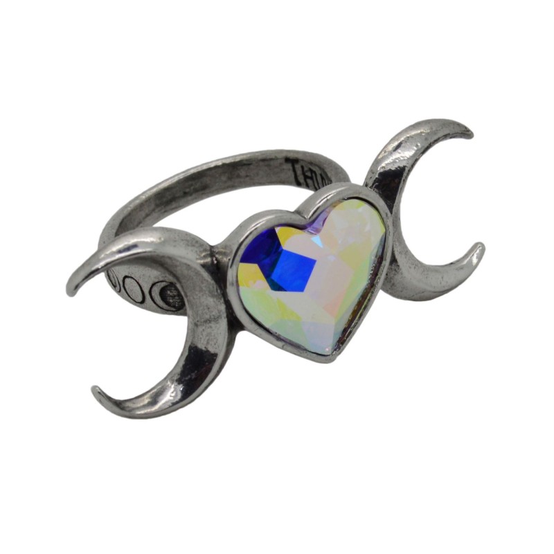 Anneau de cristal de coeur de triple lune Anneau de cristal de coeur de triple lune