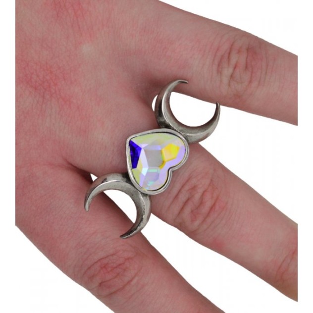 Anneau de cristal de coeur de triple lune Anneau de cristal de coeur de triple lune