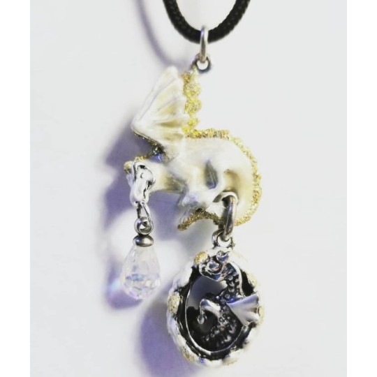 Dragon Mother & Egg Pendant, White