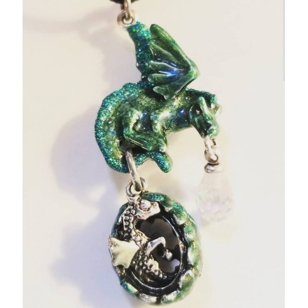 Dragon Mother & Egg Pendant, Green