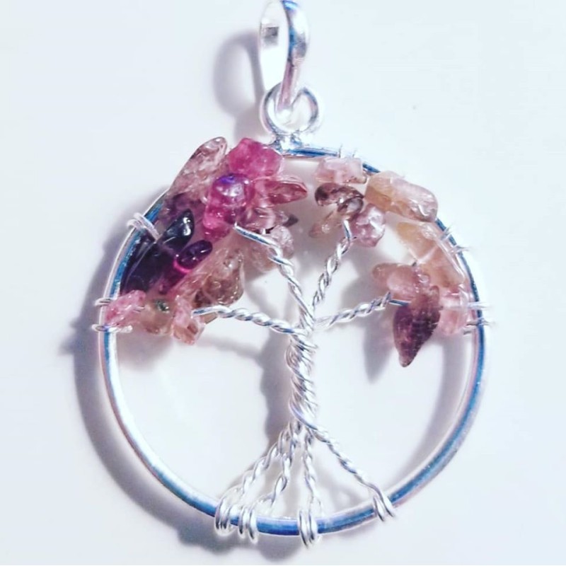 Pendentif arbre de vie, Tourmaline rose & Sterling Pendentif arbre de vie, Tourmaline rose & Sterling