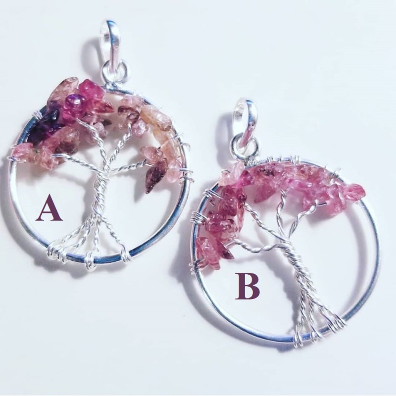 Pendentif arbre de vie, Tourmaline rose & Sterling Pendentif arbre de vie, Tourmaline rose & Sterling