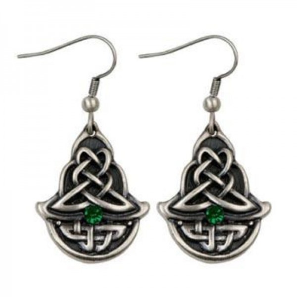 Celtic Knot & Green Gem Earrings