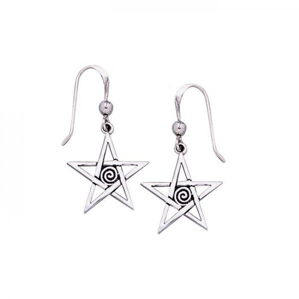 Pentagram Spiral Dangle Earrings, Sterling