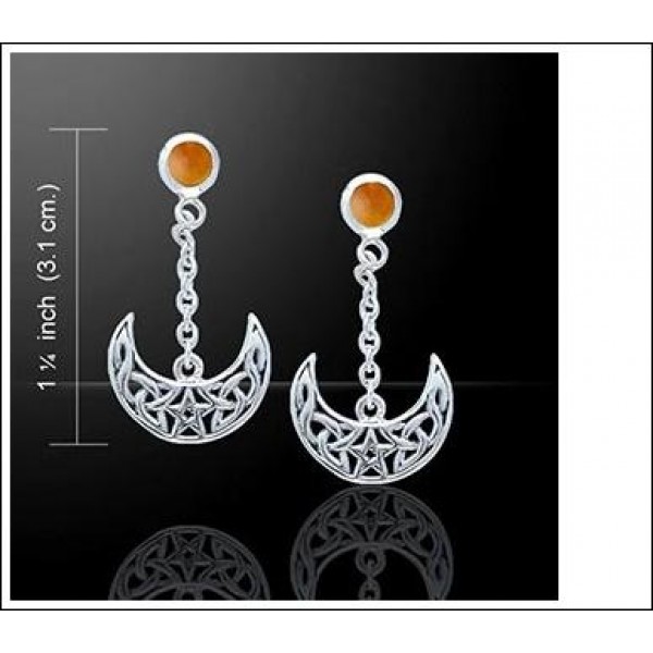 Celtic Star Moon Earrings, Amber