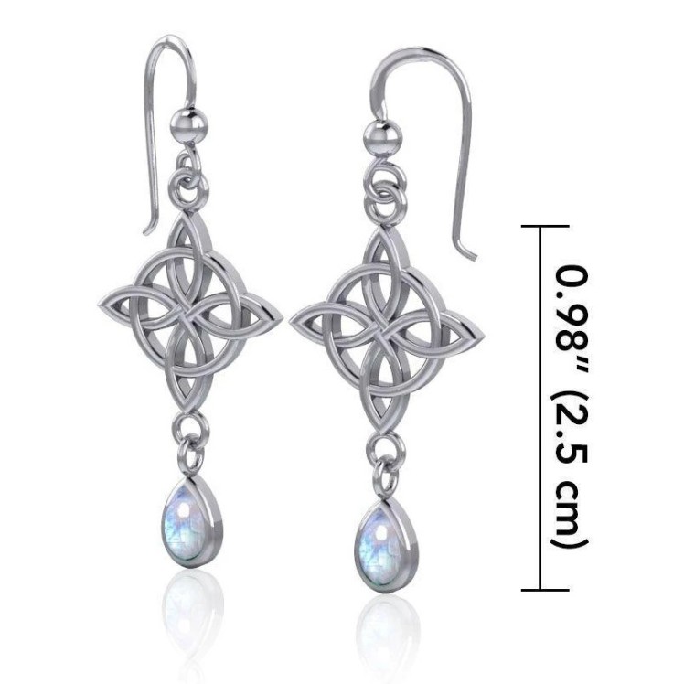 Celtic Quarterly Knot Earrings, Rainbow Moonstone Celtic Quarterly Knot Earrings, Rainbow Moonstone