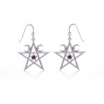 Pentagram Moon Earrings, Garnet