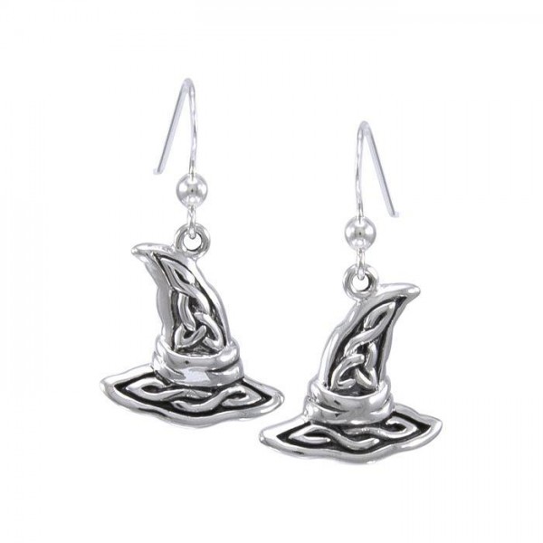 Celtic Witchy Hat Earrings, Sterling