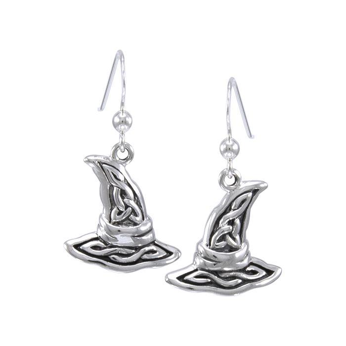 Celtic Witchy Hat Earrings, Sterling
