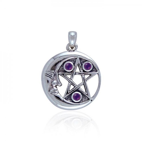 Magick Moon Silver Pendant, Amethyst