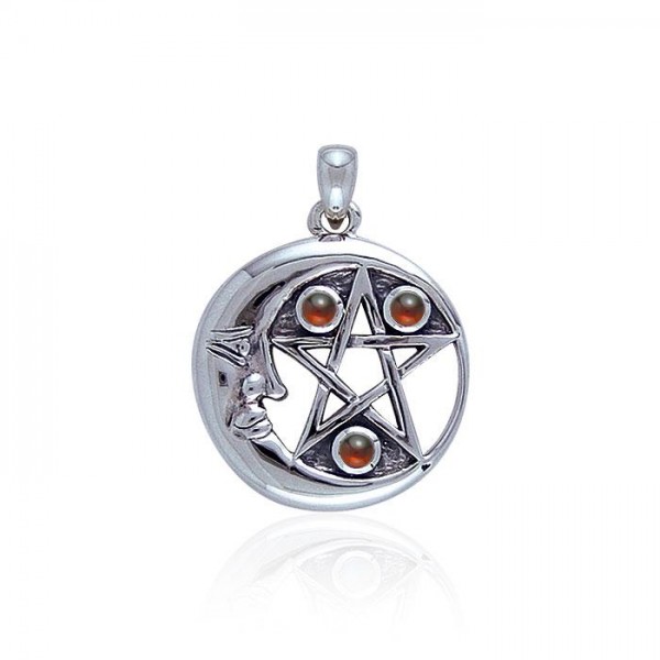 Magick Moon Silver Pendant, Garnet