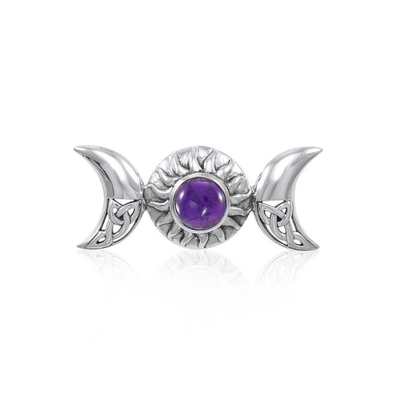 Pendentif solaire lunaire, Sterling & Améthyste