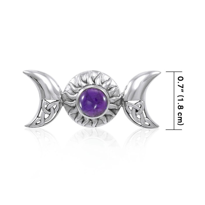 Pendentif solaire lunaire, Sterling & Améthyste Pendentif solaire lunaire, Sterling & Améthyste