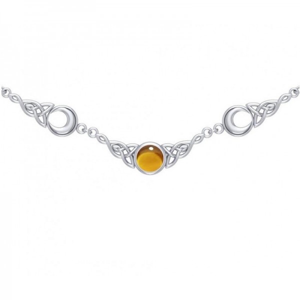 Celtic Moon Necklace, Amber