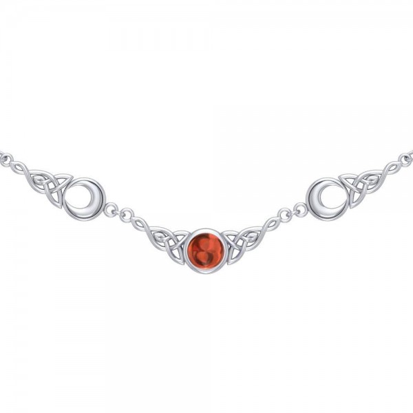 Celtic Moon Necklace, Garnet