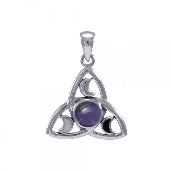 Celestial Triquetra Silver Pendant with Amethyst