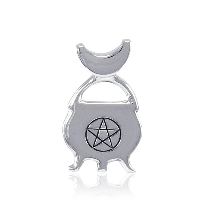 Pendentif de chaudron de Pentacle de lune, Sterling