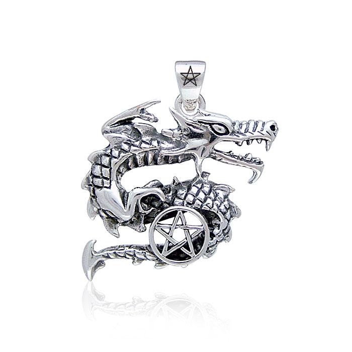 Pendentif Curled Dragon & Pentagram, Sterling Pendentif Curled Dragon & Pentagram, Sterling