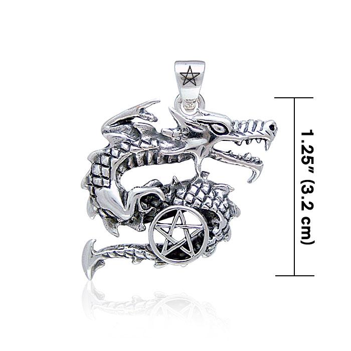 Pendentif Curled Dragon & Pentagram, Sterling Pendentif Curled Dragon & Pentagram, Sterling