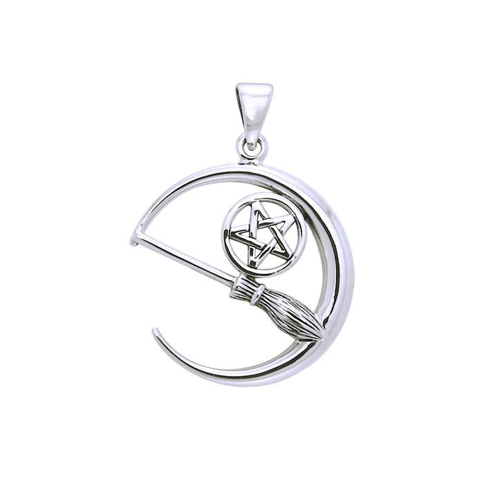 Crescent Moon, Pentacle & Besom Pendant