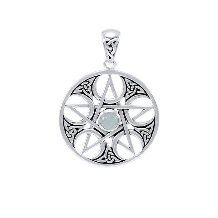 Crescent Moon Celtic Pentacle Pendant, Sterling
