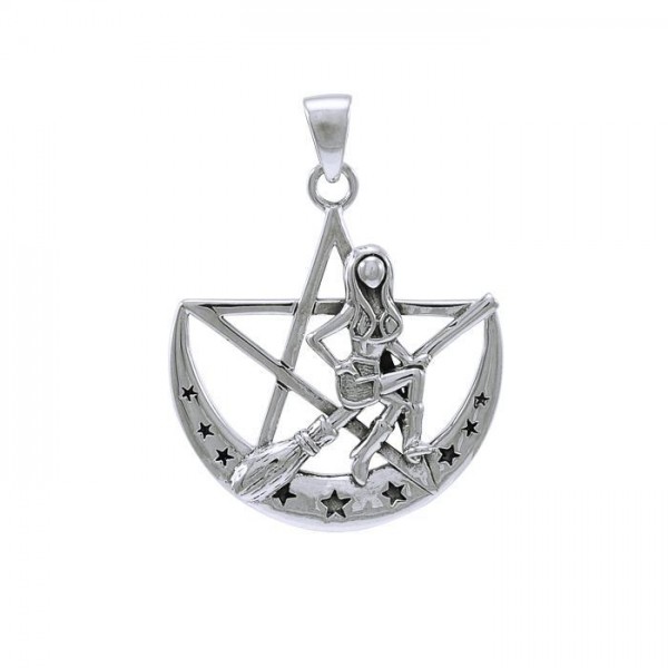 Witch On The Moon Pendant, Sterling