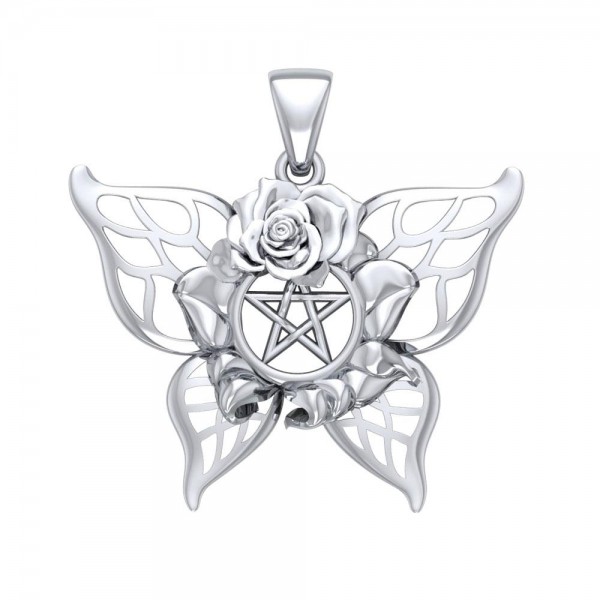 Butterfly Rose Pentacle Pendant, Sterling