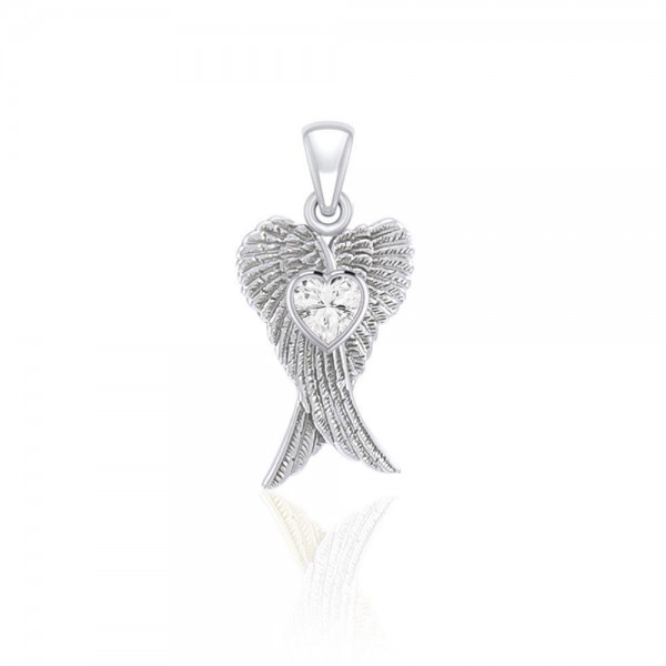 Angel Wing Heart Pendant, Crystal