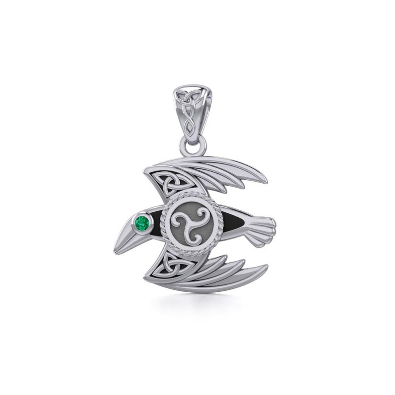 Pendentif raven aux yeux de cristal, émeraude Pendentif raven aux yeux de cristal, émeraude