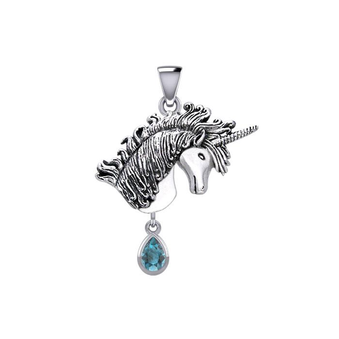 Unicorn Pendant, Blue Topaz Unicorn Pendant, Blue Topaz