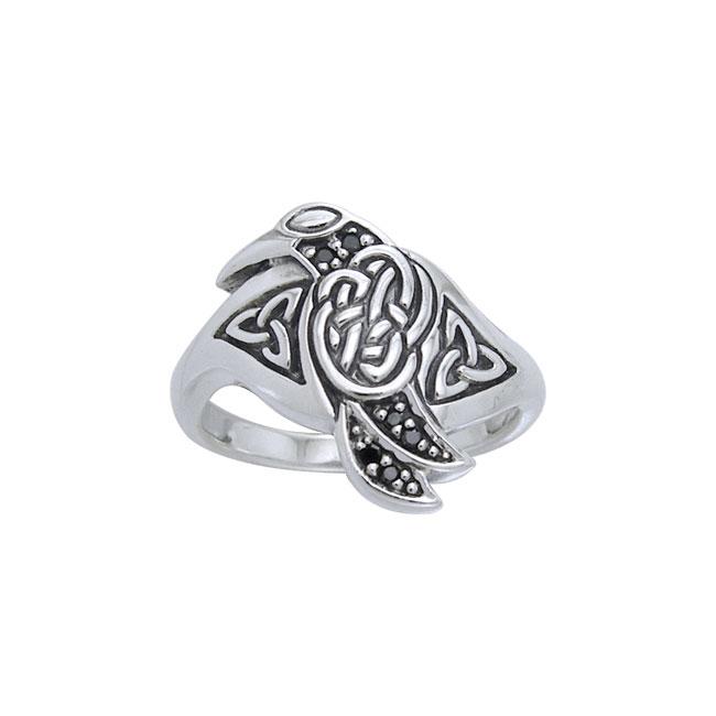 Celtic Raven Ring, Sterling