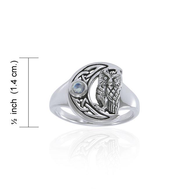 Moonstone Owl Moon Ring, Sterling Moonstone Owl Moon Ring, Sterling