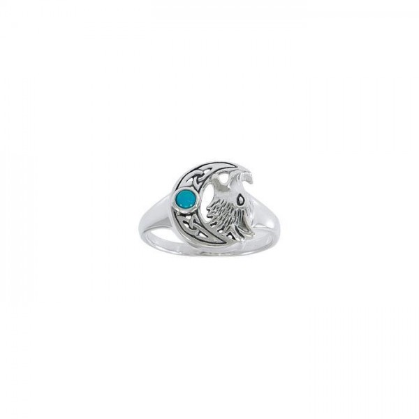 Turquoise Moon Wolf Ring, Sterling