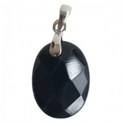Faceted Oval Gem Pendant: Black Obsidian