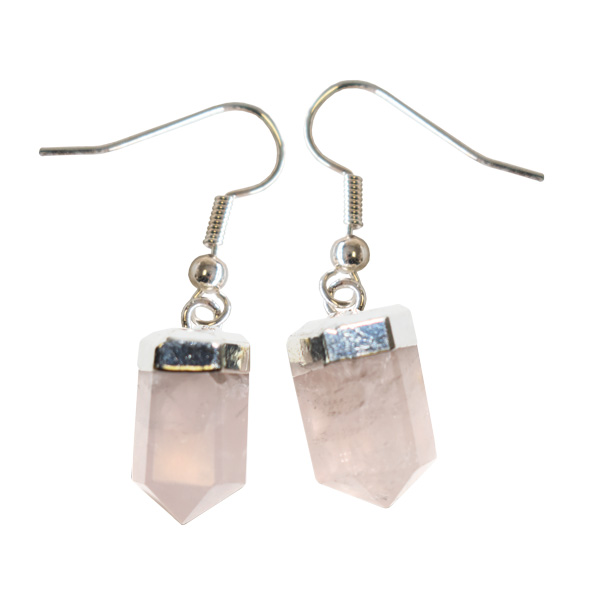 Boucles d’oreilles à pointe de cristal de quartz rose