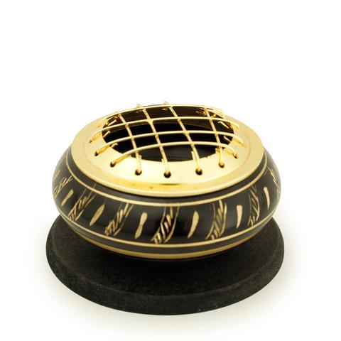 Brûleur d’encens en laiton, plume gravée
