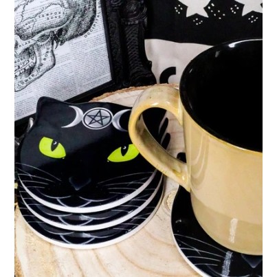 Black Cat Coaster Set Black Cat Coaster Set
