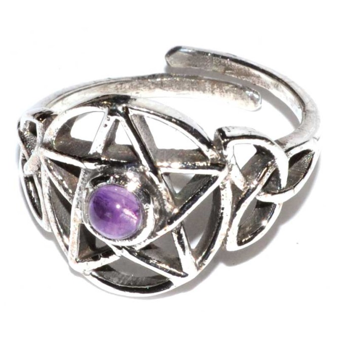 Anneau pentacle d’améthyste, Sterling, réglable Anneau pentacle d’améthyste, Sterling, réglable