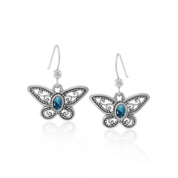 Butterfly Earrings, Blue Topaz