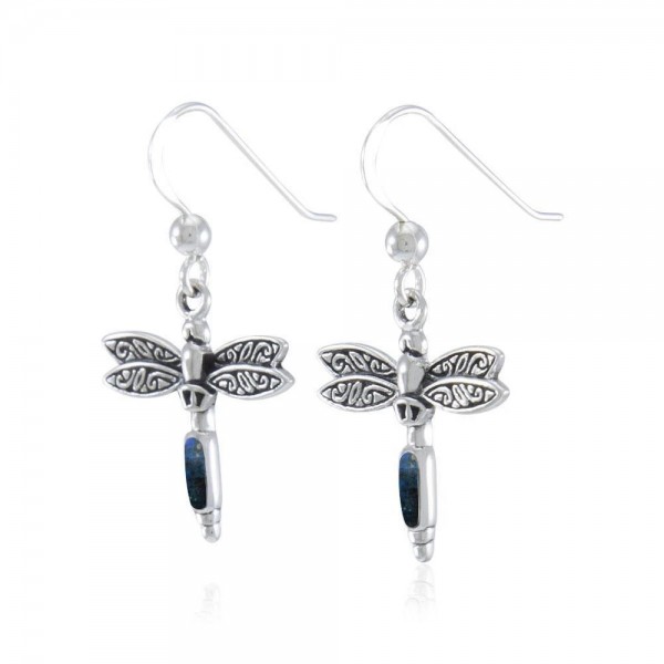 Dragonfly & Azurite Earrings, Sterling