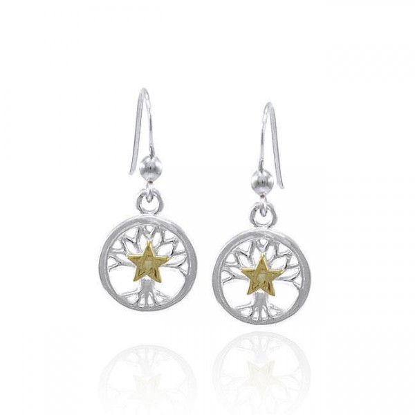 Tree Of Life Gold Star Earrings, Sterling
