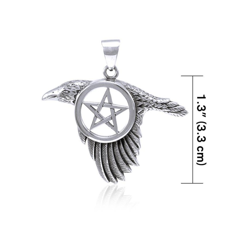 Soaring Raven Pentacle Pendant, Sterling Soaring Raven Pentacle Pendant, Sterling