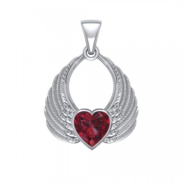 Pendentif Angel Wing Heart, Grenat