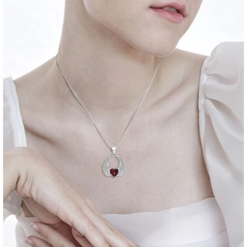 Angel Wing Heart Pendant, Garnet Angel Wing Heart Pendant, Garnet