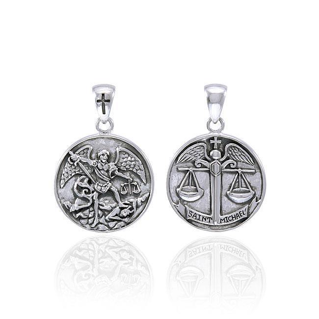 St. Michael Pendant, Double Sided, Sterling