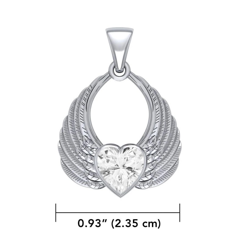 Angel Wing Heart Pendant, Zirconia Angel Wing Heart Pendant, Zirconia